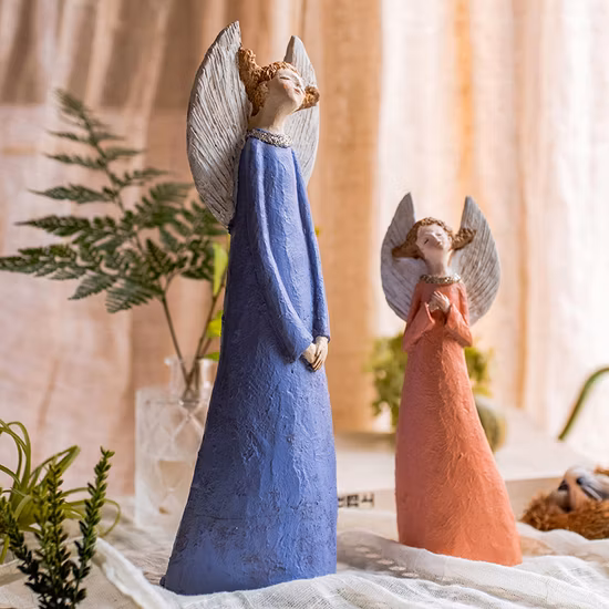 Figuras de anjo de fada de resina personalizadas de fábrica com asas
