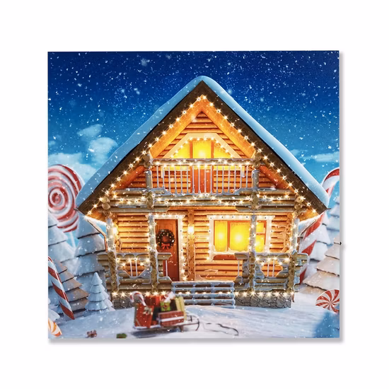 Casa iluminada por LED Cena de inverno Arte em tela de Natal para decoração