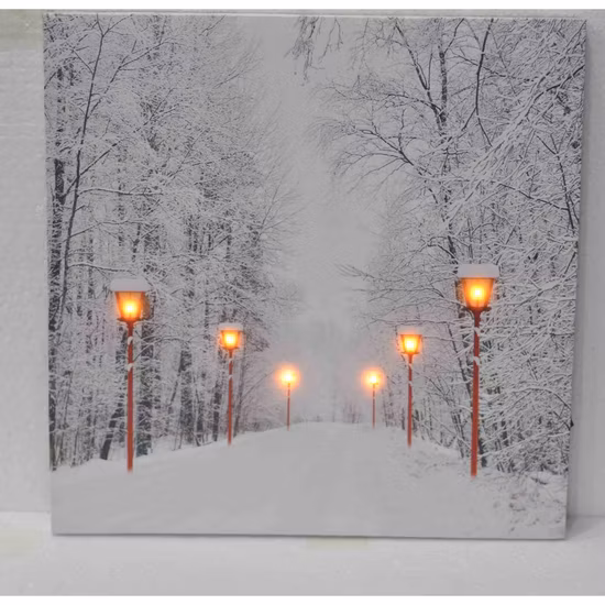 Natal vermelho led parede arte da lona decoração para casa, iluminar a cena de inverno nevado a pilhas, caminho de inverno casa inverno