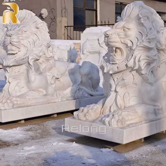 Estátua de animal personalizada decoração grande mármore branco estátuas de leão escultura de pedra de leão