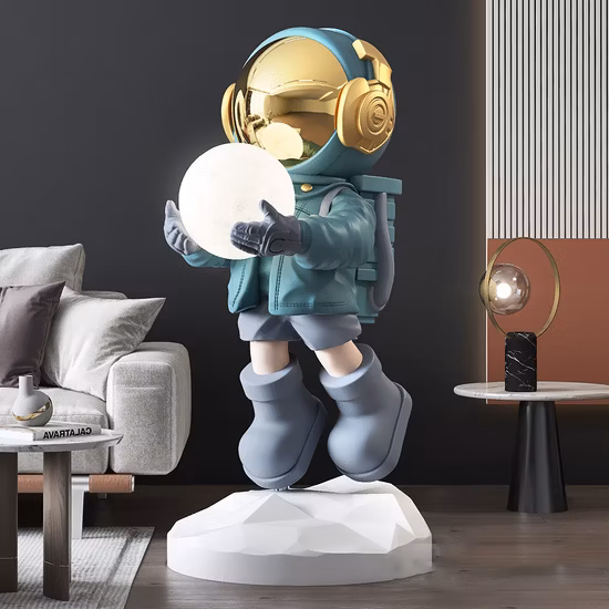 Decoração de casa de luxo em tamanho real escultura de resina artesanato espaço de fibra de vidro estátua de astronauta para decoração de interiores