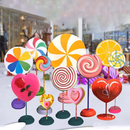Candyland decoração de natal gigante fibra de vidro doces cana estátua adereços de exibição para venda